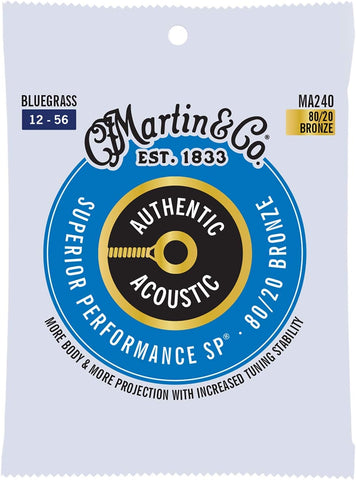 Martin Authentic Acoustic Guitar Strings, Superior Performance Bluegrass 12-56, 80/20 Bronze