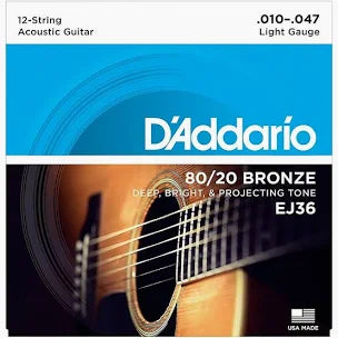 D'Addario EJ36 12-String Light - Bronze Acoustic Strings 10-47