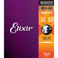 Elixir Nanoweb 80/20 Bronze Acoustic Guitar Strings - .011-.052 Custom Light