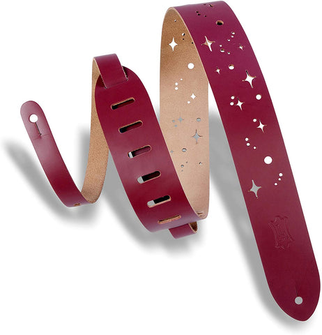 Levy's Leathers 2" Chrome-Tan Leather Guitar Strap Galaxy Punch Out Design; Burgundy (M12GSC-BRG) - Texas Tour Gear