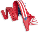 Levy's Leathers 2.5" Wide Americana Fringe Garment Leather Guitar Strap; Red, White and Blue (MGFUSA-RWB) - Texas Tour Gear
