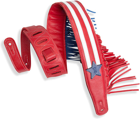 Levy's Leathers 2.5" Wide Americana Fringe Garment Leather Guitar Strap; Red, White and Blue (MGFUSA-RWB) - Texas Tour Gear