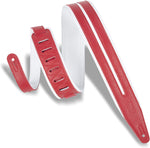 Levy's Leathers 2.5" Garment Leather Guitar Strap Double Racing Stripe Design; Red and White (MG317DRS-WHT_RED) - Texas Tour Gear