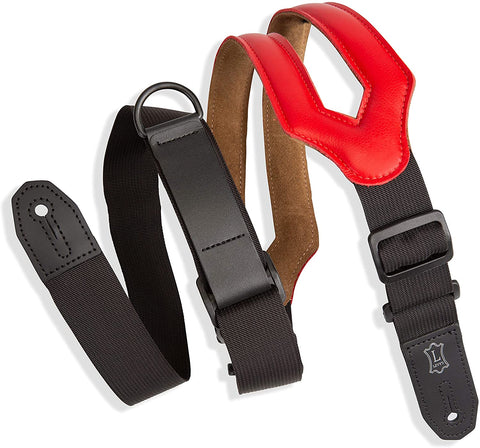 Levy's Leathers Right Height Guitar Strap with RipChord Quick Adjustment Technology; 3" Wide Ergonomic Padded Leather - Red (MRHSS-RED) - Texas Tour Gear