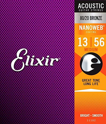 Elixir Nanoweb 80/20 Bronze Acoustic Guitar Strings - .013-.056 Medium